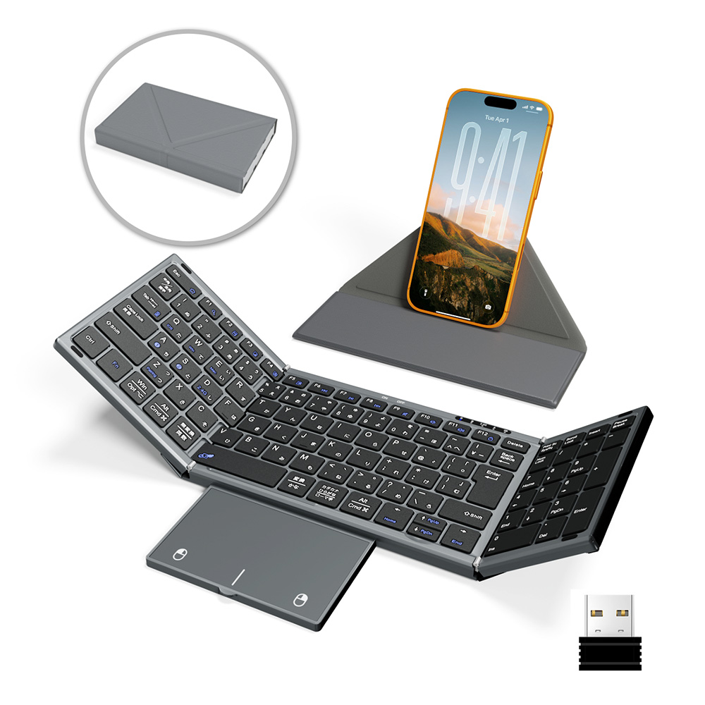 【Bluetooth+2.4GHz】キーボード ワイヤレス 折りたたみ Bluetooth キーボード 日本語配列 タッチパッド テンキー付き キーボード iOS Mac Windows対応 |  | 01