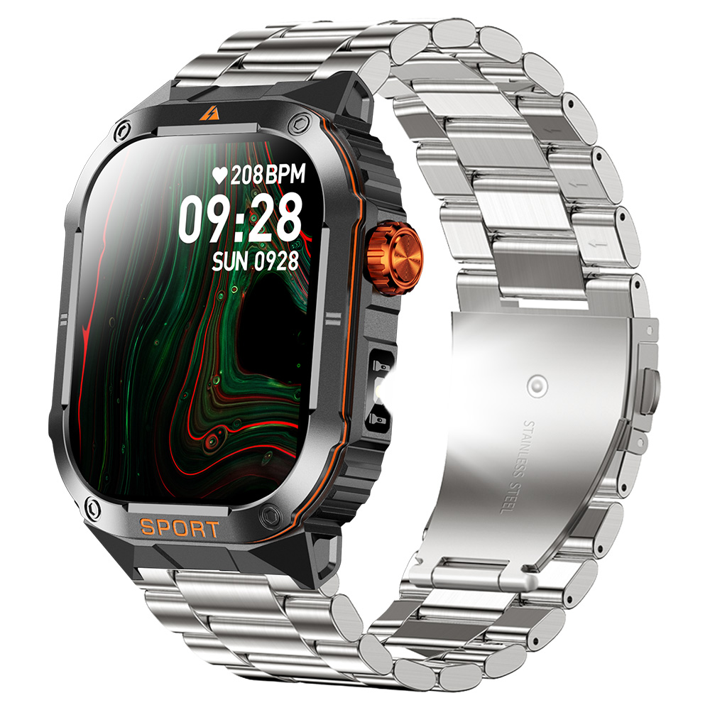 スマートウォッチ メンズ Bluetooth通話 2.01インチ 健康管理 スマートブレスレット 着信通知 IP68防水 耐衝撃 腕時計 睡眠 懐中電灯 S0S機能 350mAh D16 |  | 03