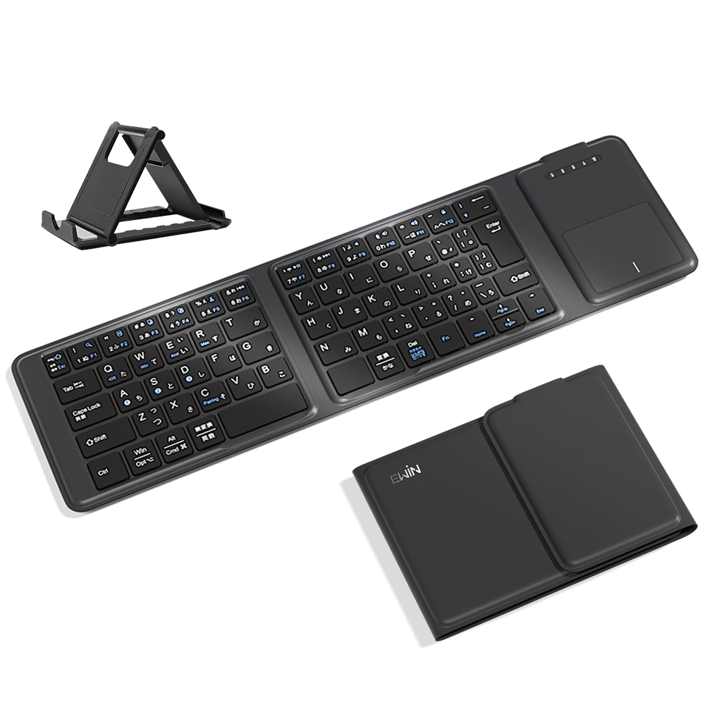 Ewin 折りたたみ キーボード Bluetooth 日本語配列 iPad ワイヤレスキーボード タッチパッド付き iOS Android Windows Mac スマホスタンド付き Type-C充電式 |  | 01