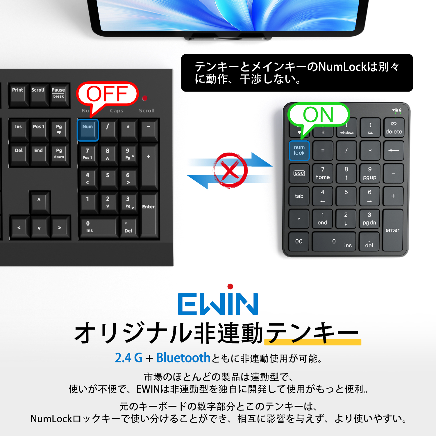 第2世代Core-i5/ブルーレイ/テンキー/HDMI/ソフト多数/USB3.0 テンキー ワイヤレス Bluetooth+2.4GHz numlock非連動 2台同時接続