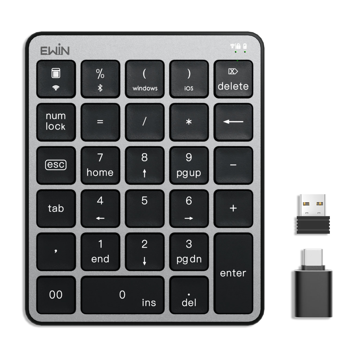 【2台同時接続】テンキー ワイヤレス Bluetooth+2.4GHz numlock非連動 無線 電卓 28キー 数字キーボード Bluetooth テンキーボード iOS Windows Android  会計 |  | 01