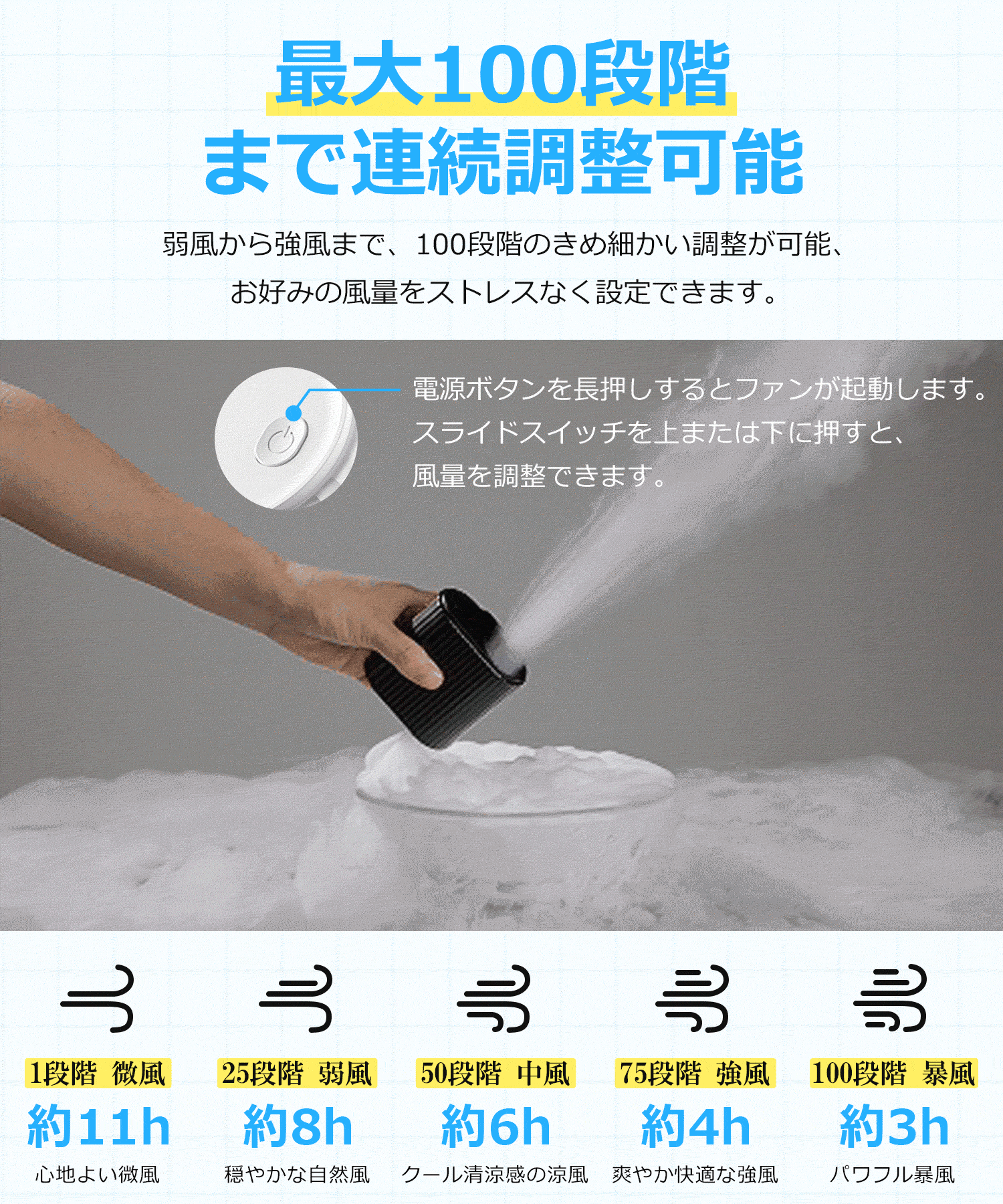 手持ち扇風機 大風量