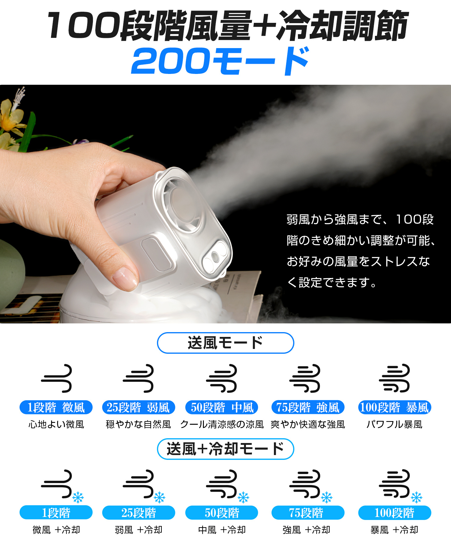手持ち扇風機 大風量