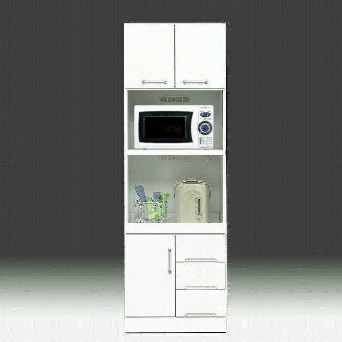 レンジ台 収納 幅60cm スリム 完成品 キッチンボード 食器棚 鏡面 白 日本製｜taiho-kagu｜02