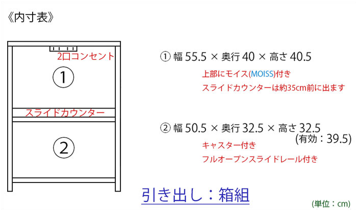 キッチンカウンター 完成品 幅60cm レンジ台 キッチン収納 コンパクト コンセント付き モイス 日本製 ホワイト