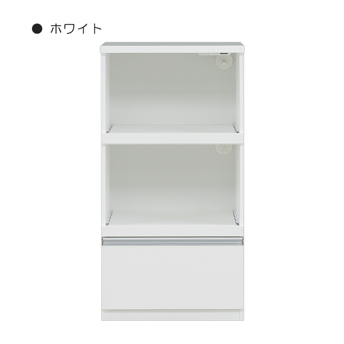 幅60cm レンジボード レンジ台 2段 引出しタイプ ミドル キッチンカウンター 2口コンセント 箱組引出し ホワイト