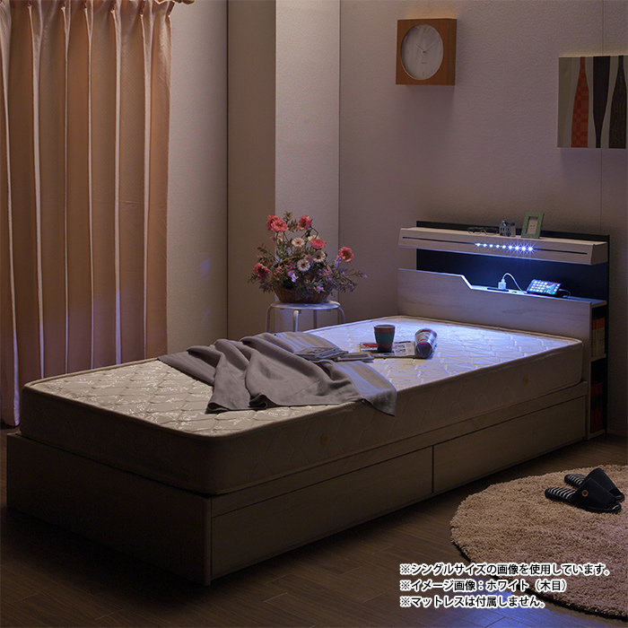 セミダブル ベッド 宮付き 木製 ベッドフレーム BOXタイプ LED照明 コンセント チェストベッド グレー（コンクリ柄）｜taiho-kagu｜10