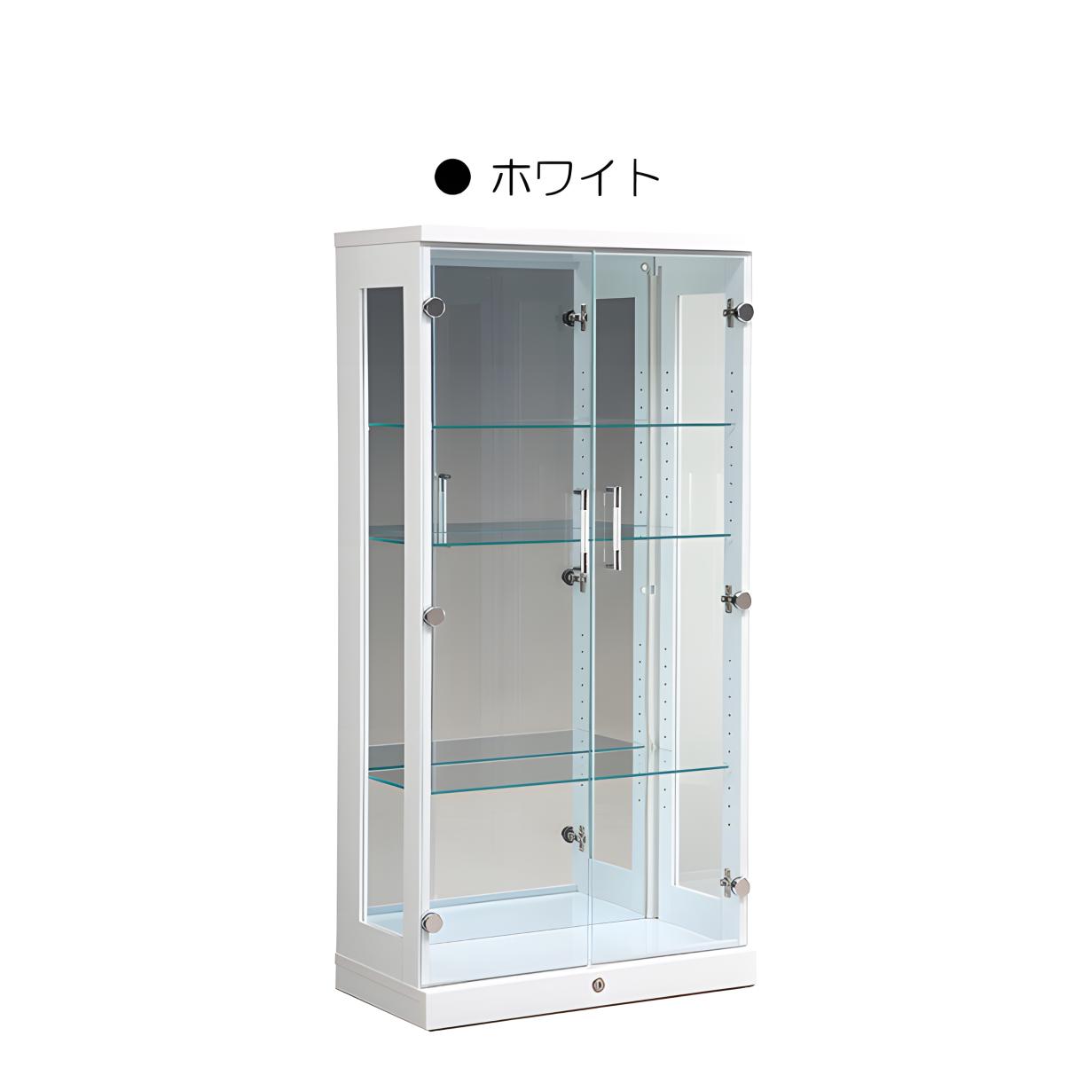 幅64cm コレクションケース ショーケース ロータイプ 高さ129cm 完成品 LEDライト コレクションボード ホワイト :2170170010a:大宝家具