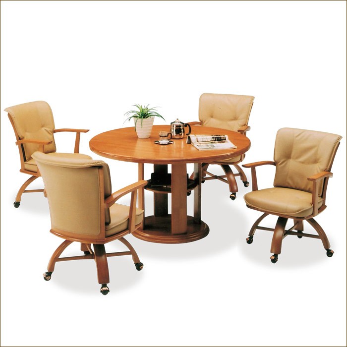 【新版】 ダイニングテーブルセット 5点セット 丸型 4人掛け ダイニングセット 4人用 丸テーブル 回転チェア キャスター ●ナチュラル 【H1630654288】(59620円)