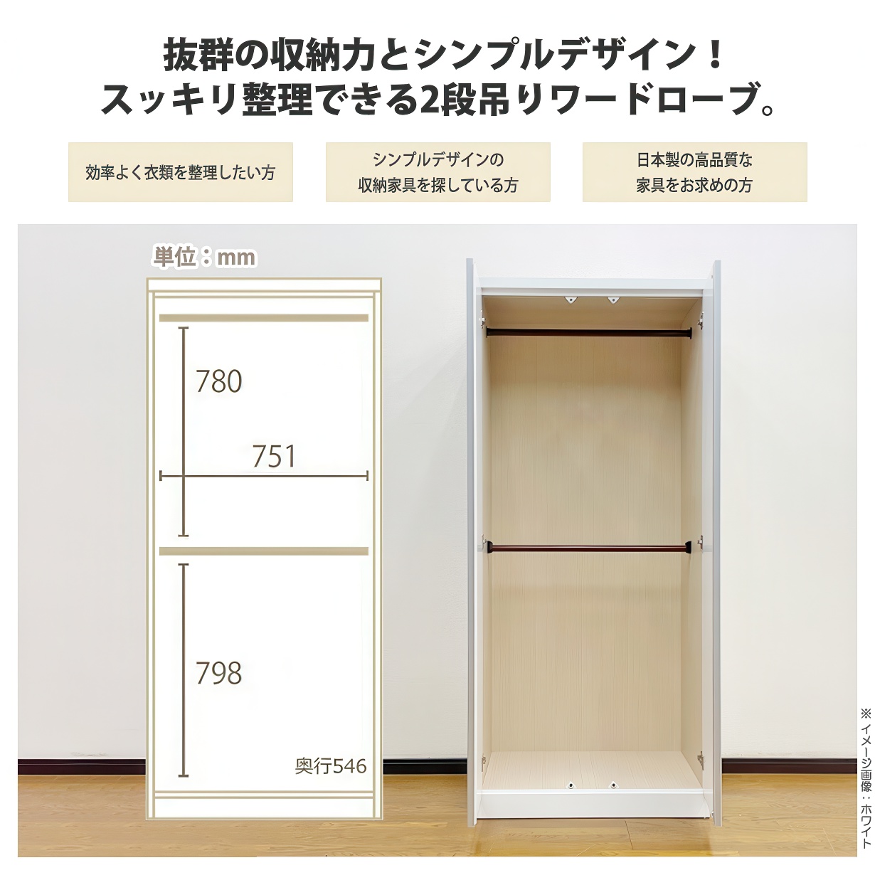 ワードローブ クローゼット ブレザータンス 完成品 幅80cm 洋服