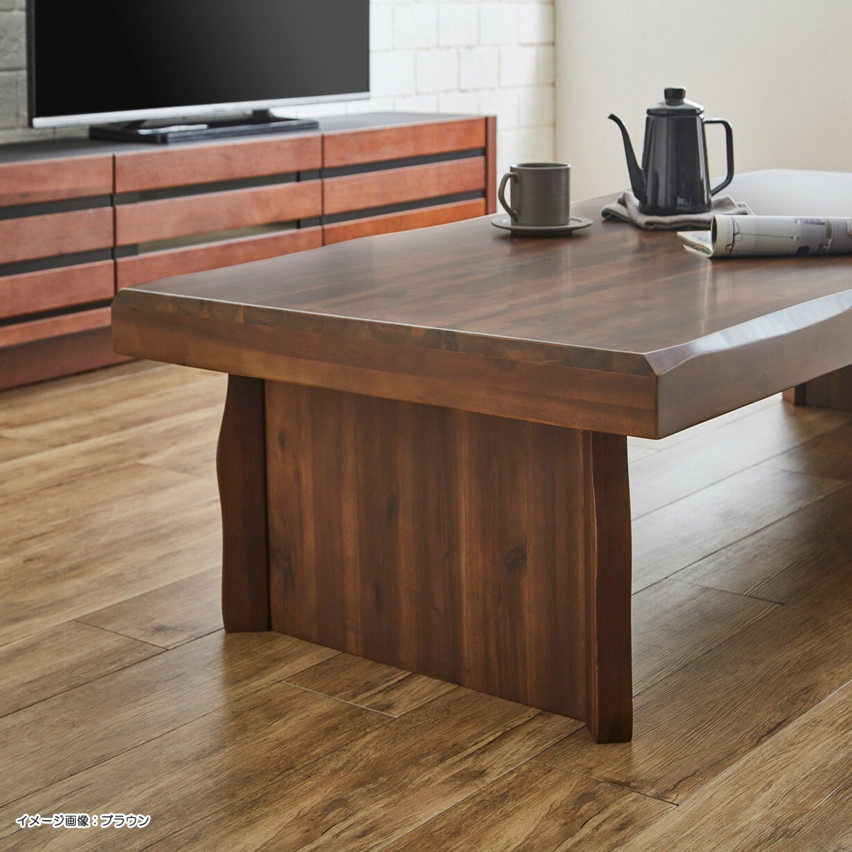 幅120cm 座卓 木製テーブル なぐり加工 ローテーブル リビングテーブル