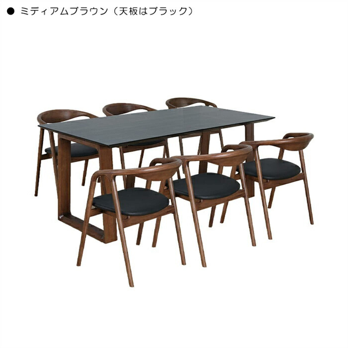 幅180cm ダイニングテーブル7点セット テーブル 6人掛け メラミン化粧板天板 抗ウイルス ミディアムブラウン(天板ブラック)｜taiho-kagu