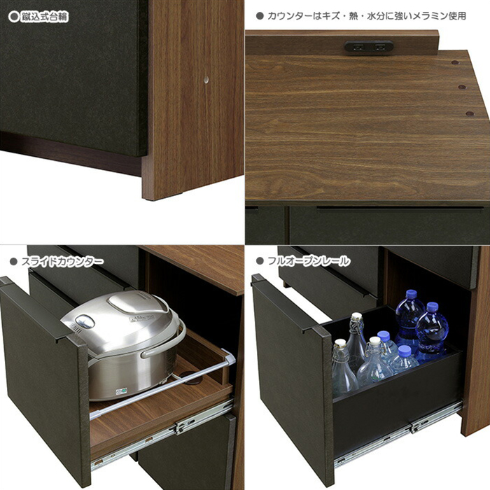 幅120cm 食器棚 キッチンボード カップボード 高さ200cm 木製 ●セラミック調（ダークグレー）｜taiho-kagu｜05