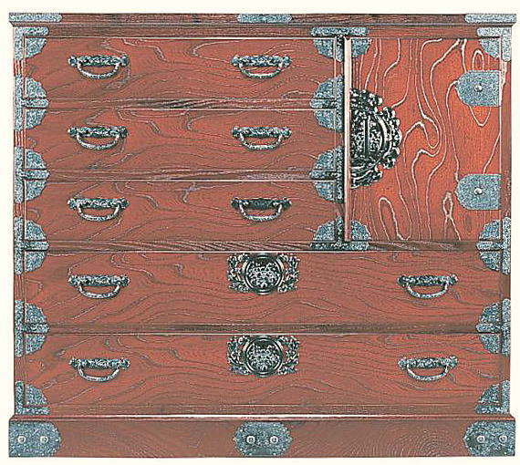 筑後民芸5段タンス 高級 筑後民芸 5段 欅 整理箪笥 チェスト 引き出し