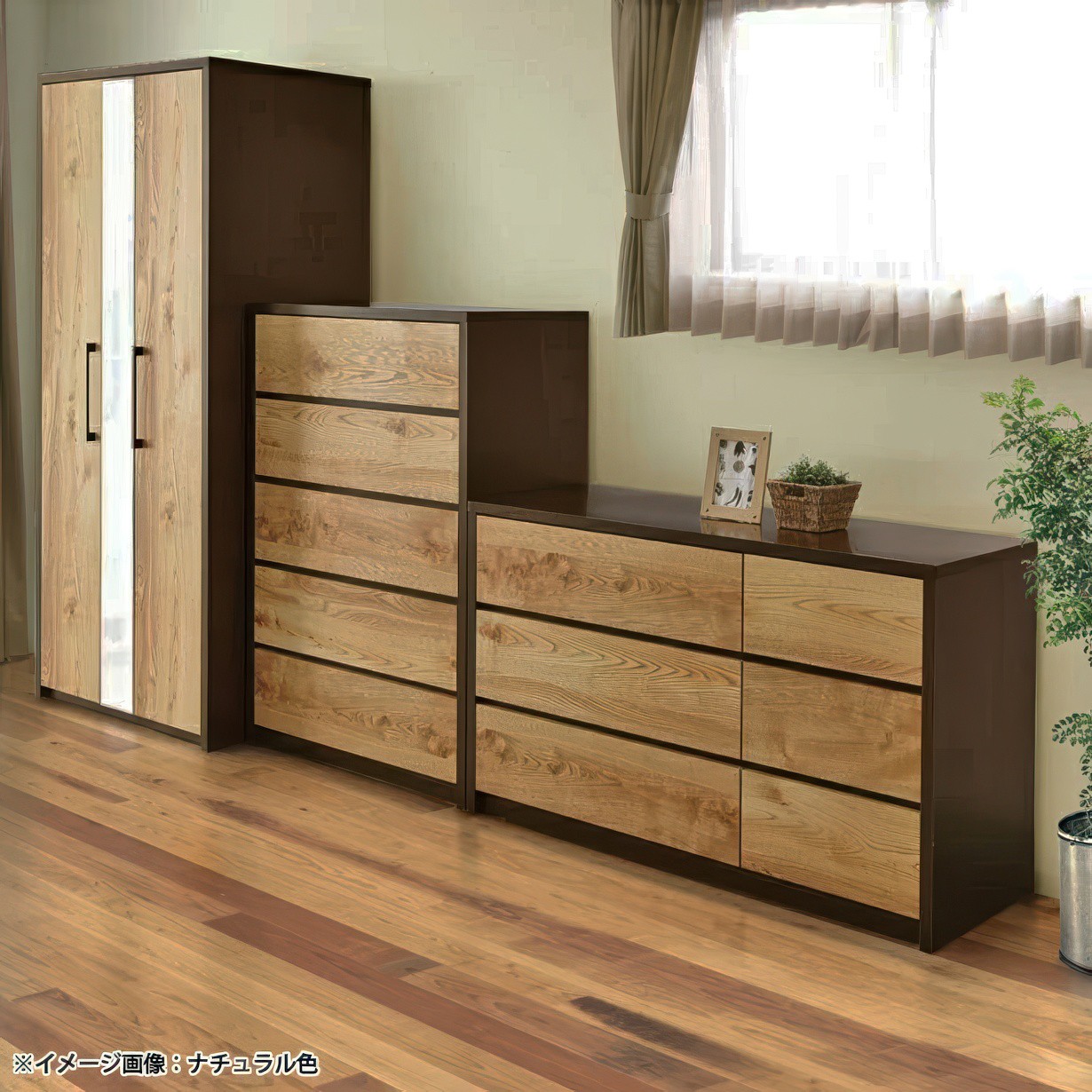 ワードローブ クローゼット 幅80cm 完成品 鏡付き 姿見 2段吊り