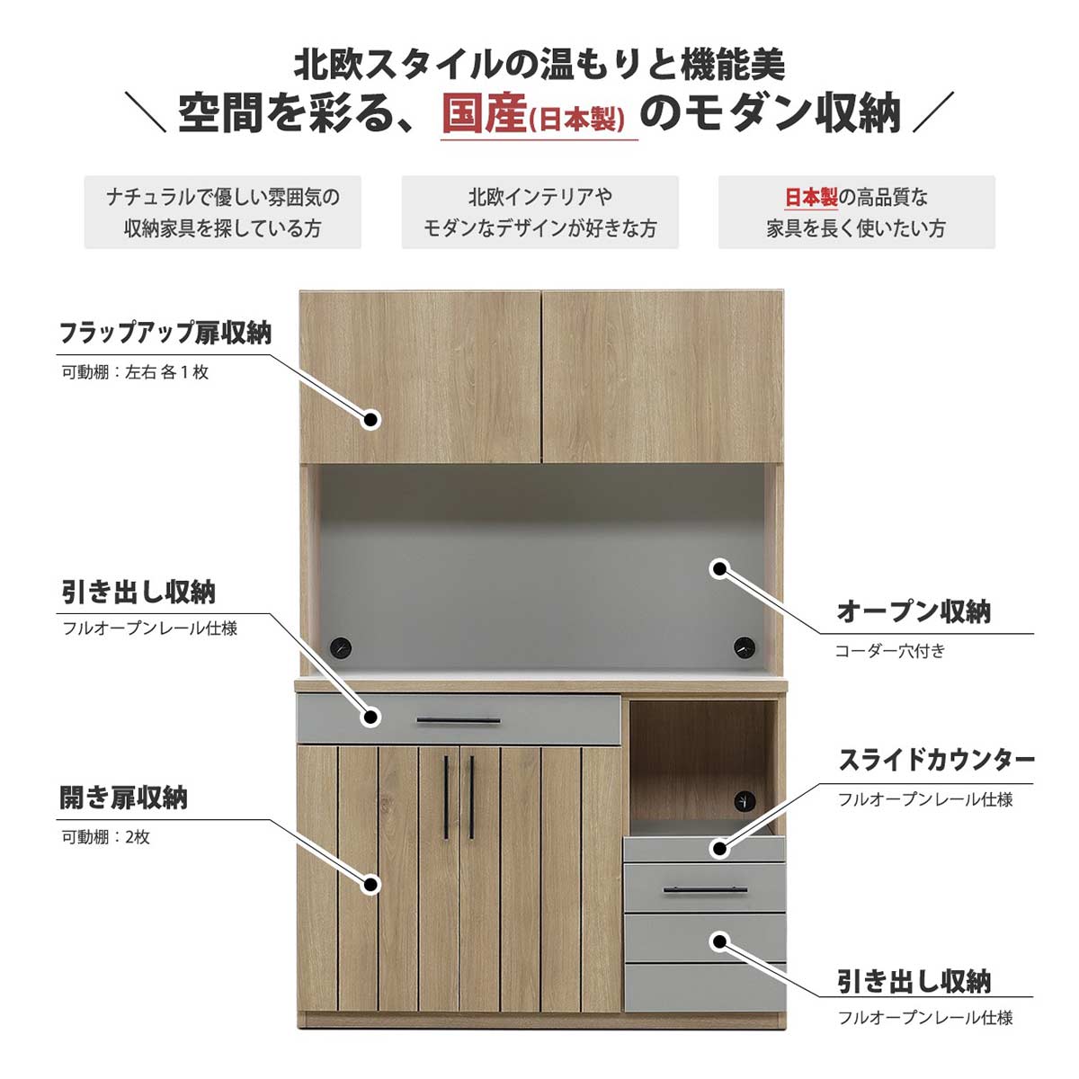 食器棚 キッチンボード レンジ台 完成品 日本製 カップボード