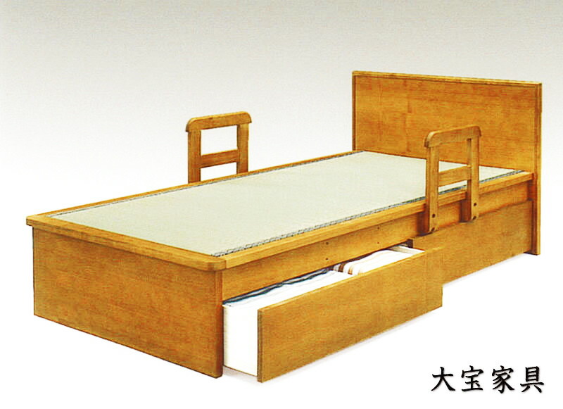 畳ベッド シングル 手すり付き 引き出し収納 和風モダン｜taiho-kagu