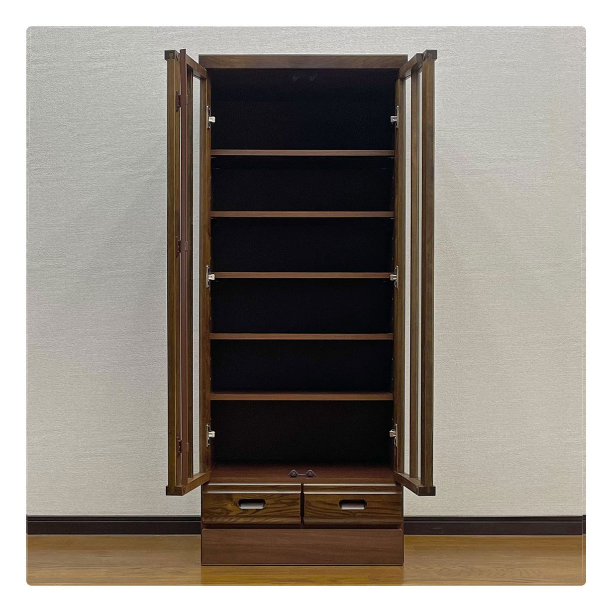 本棚 リビング収納 書棚 完成品 幅60cm 木製 ガラス扉付き 和風モダン