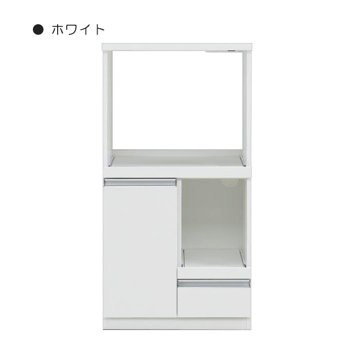 幅60cm レンジボード レンジ台 扉タイプ ミドル キッチンカウンター 食器棚 2口コンセント 箱組引出し スライドカウンター 完成品 キッチン収納  モダンの画像