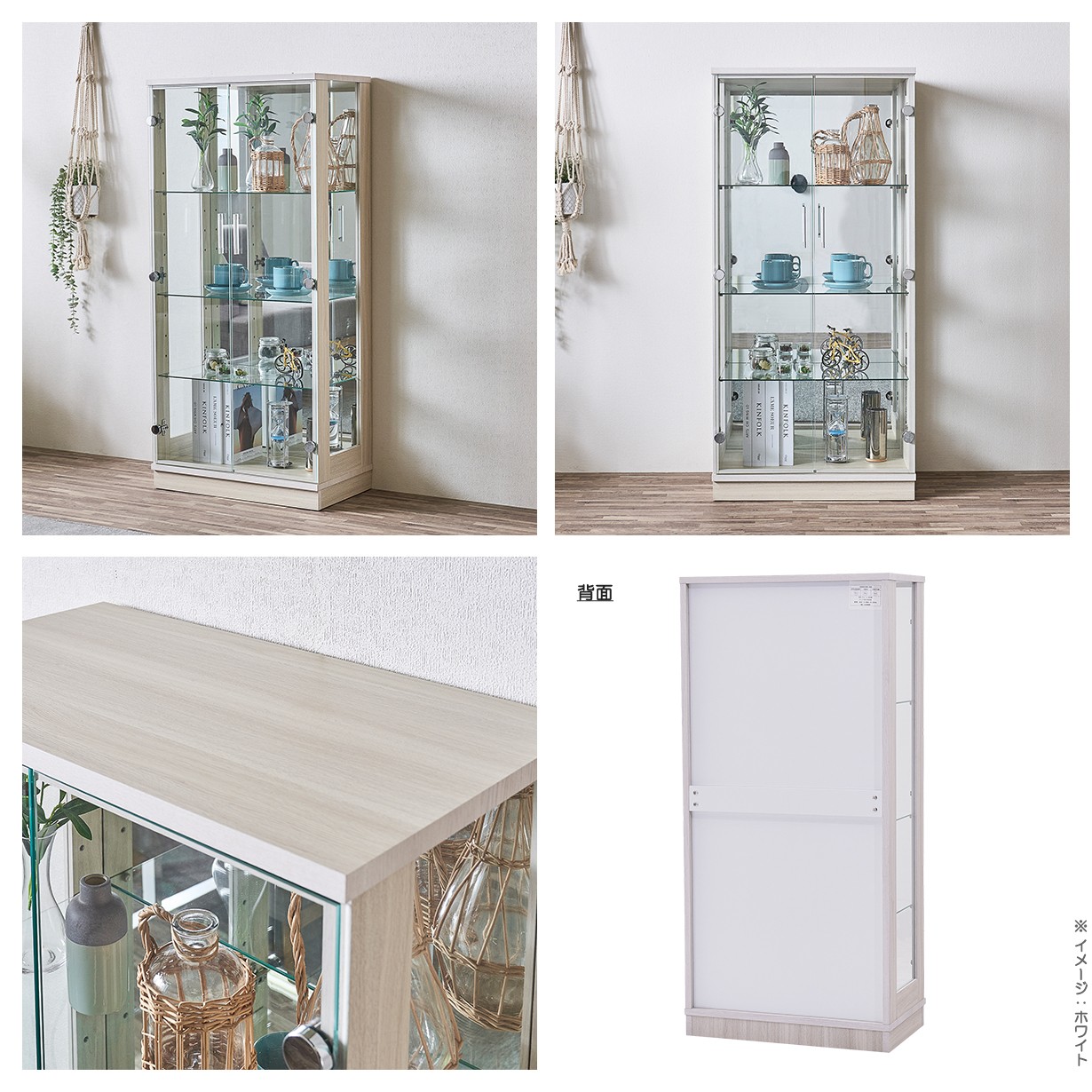 コレクションボード 幅60cm 完成品 ミドルタイプ 背面ミラー ガラスケース ディスプレイケース 飾り棚 可動棚 強化ガラス フィギュアケース 木目調 おしゃれ_7