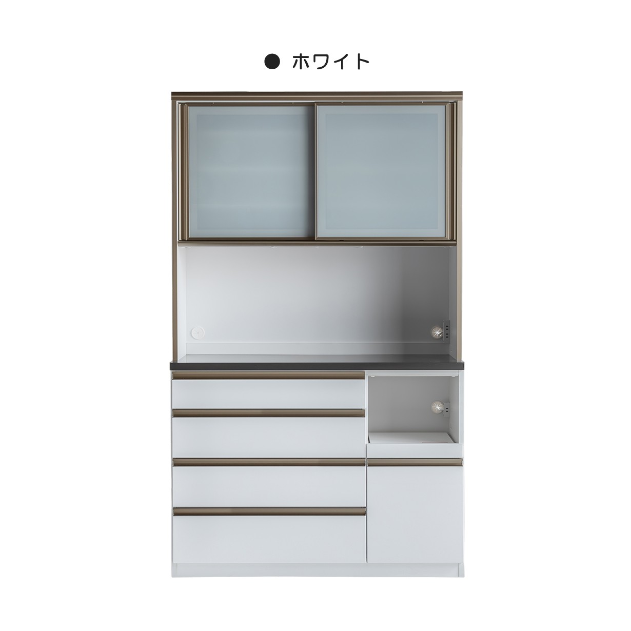 キッチンボード 食器棚 日本製 幅120 大容量 モダン アルミフレーム 引戸 飛散防止 ソフトクローズ ヘティヒ モイス コンセント付 レンジ台_1