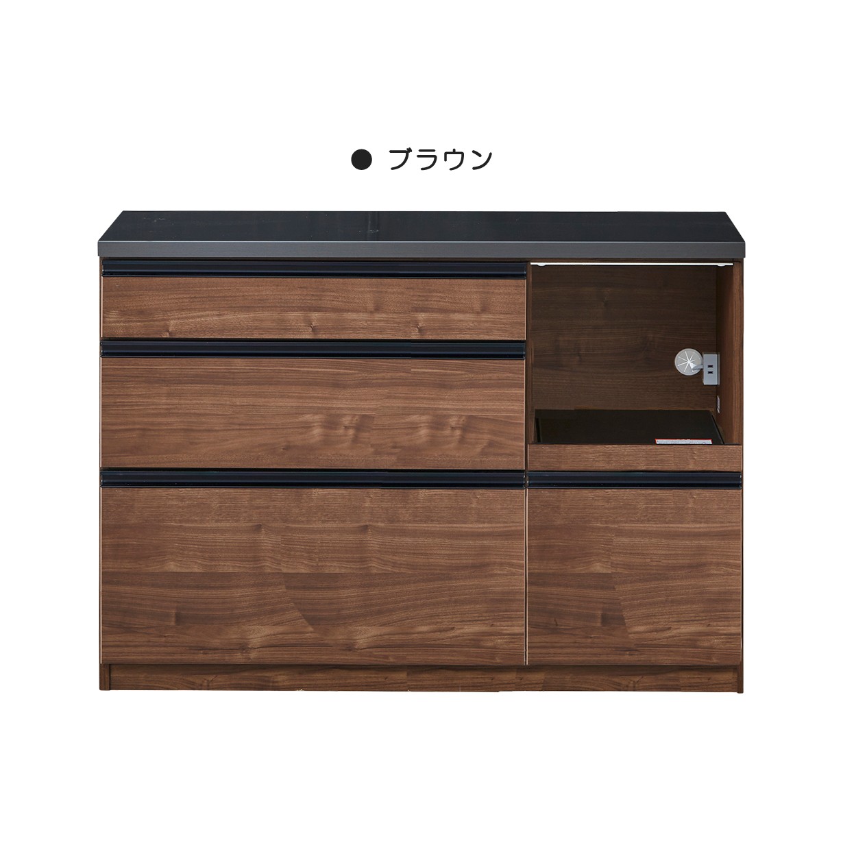 キッチンカウンター 幅120cm オープンカウンター レンジ台 完成品 日本製 鋼板天板 熱 汚れに強い 強化シート モイス 引き出し フルオープンレール F★★★★_2