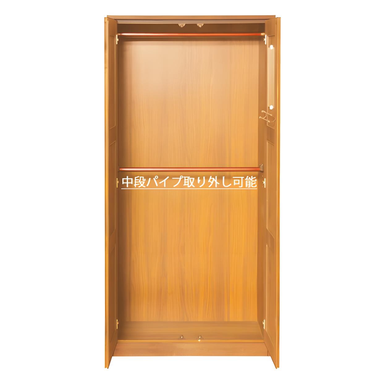 ワードローブ クローゼット タンス 完成品 服吊 90cm幅 衣類収納 ロッカータンス アルダー ロングコート オイル塗装の画像