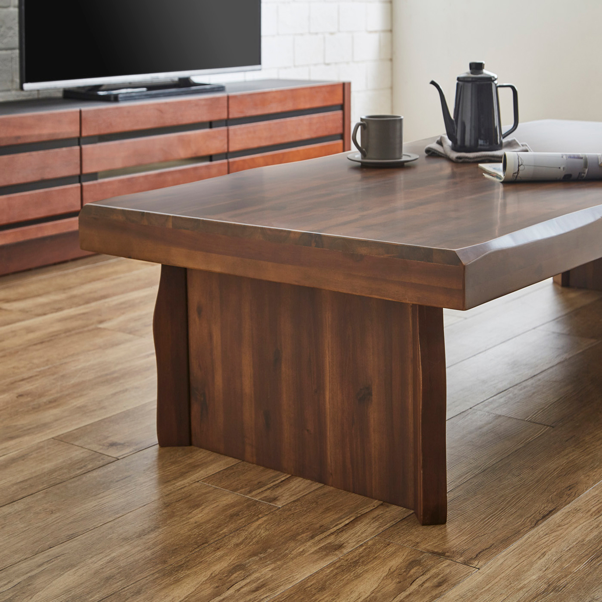 幅180cm 座卓 木製テーブル なぐり加工 ローテーブル リビングテーブル