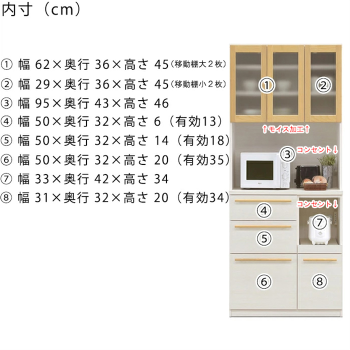 幅99.5cm 国産 オープンボード 完成品 高さ185.5cm 引き出し 食器棚