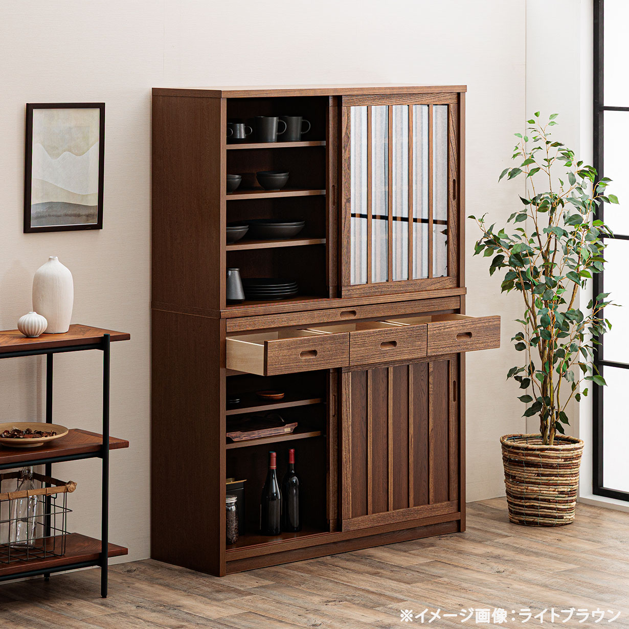 食器棚 キッチンボード 120cm幅 カップボード キッチン 収納 完成品