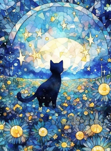 ダイヤモンドアート 初心者 猫 動物 ねこ 黒 ブラック 丸 ラウンド