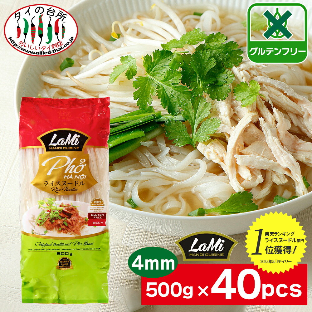 Lami Rice Food 【2箱買い】 LAMI ライスヌードル フォー 4mm 500g 40袋 タイの台所 米粉 麺 グルテンフリー ベトナムフォー 乾麺 米 ...