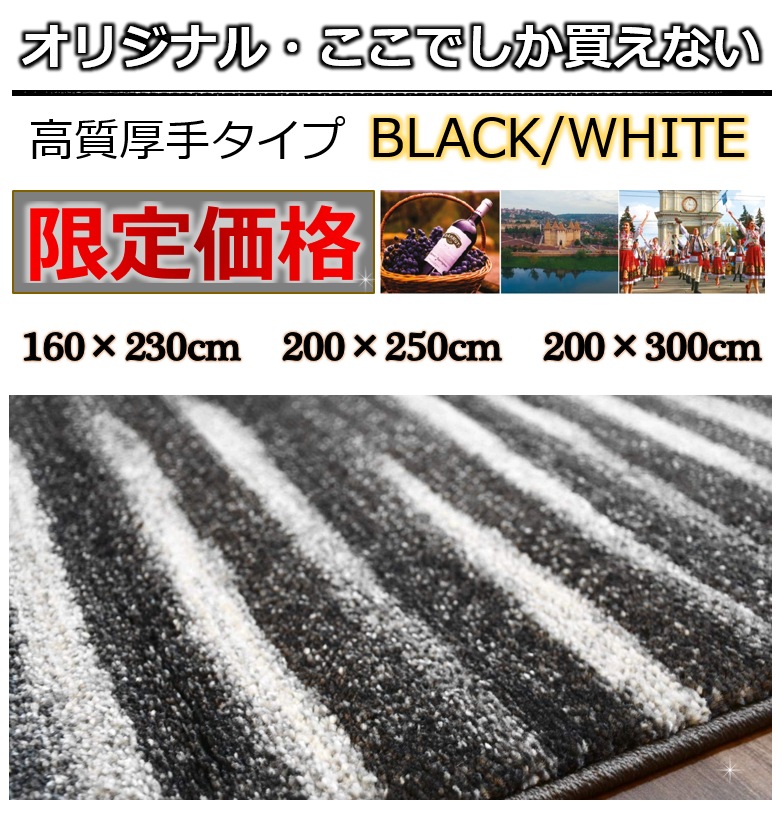 ラグ グレー ブラック 4畳 200×300 cm 絨毯 厚手 クールモダン