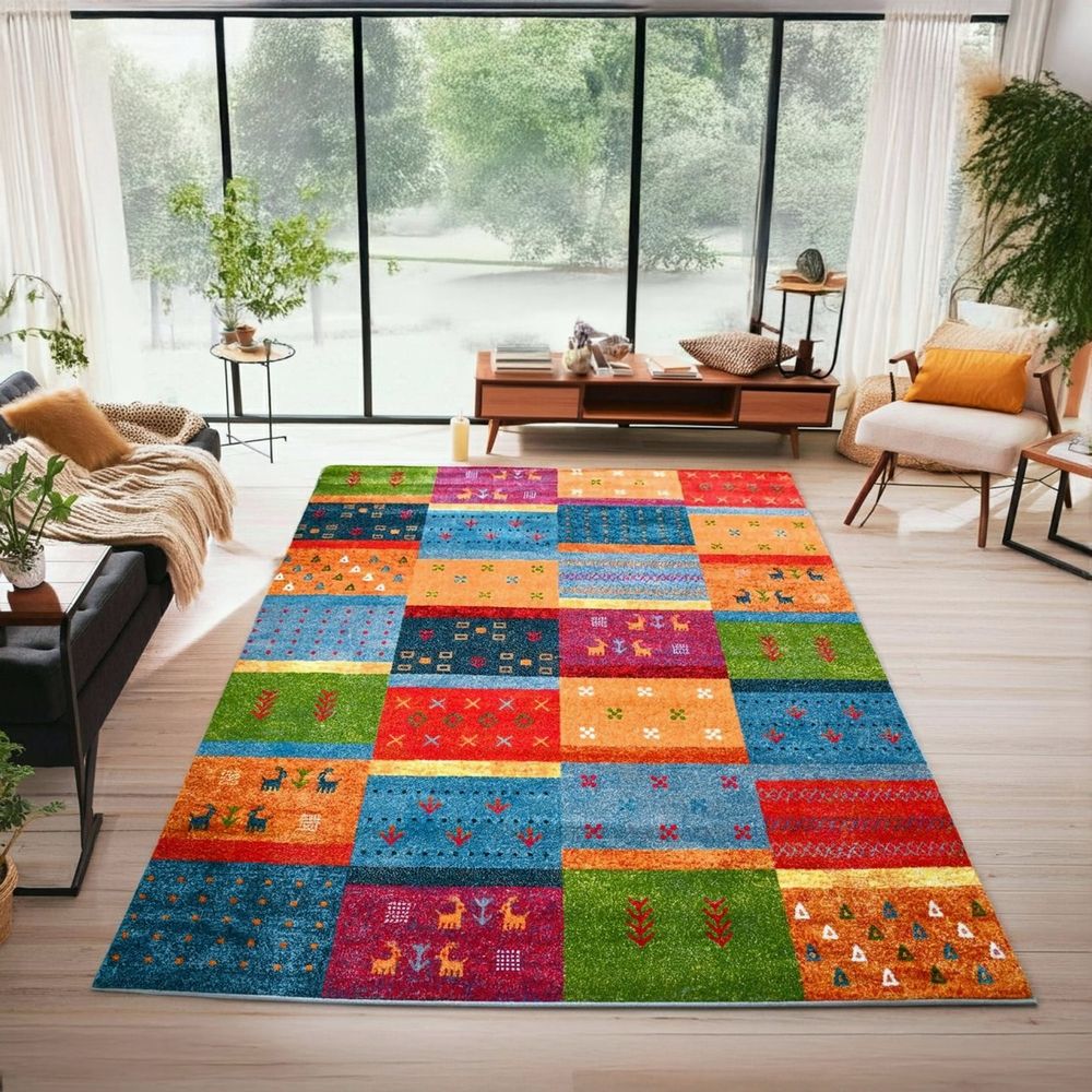 絨毯 ラグ 1.5畳 133×190cm カーペット ギャベ柄 ギャッベデザイン