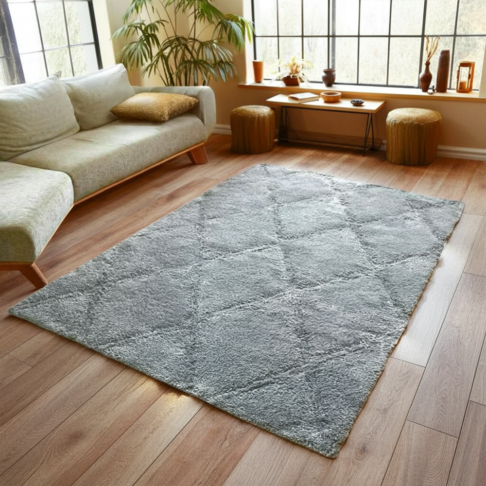 ラグ おしゃれ 4畳 200×290cm 無地 グレー アイボリー アーガイル柄