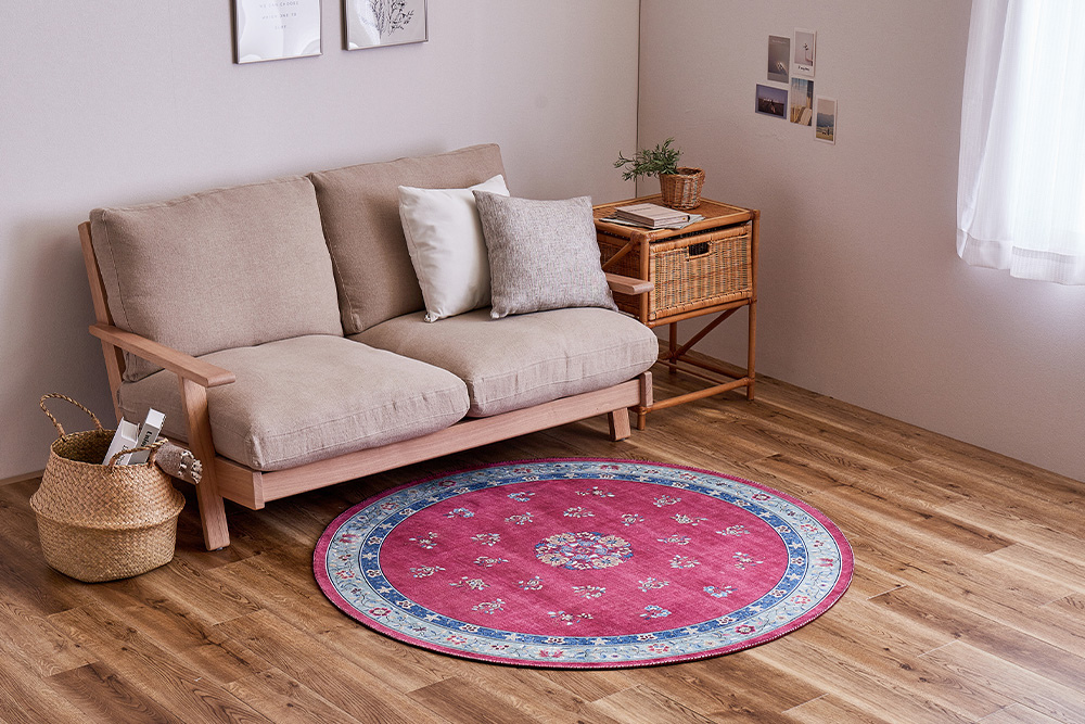 ラグ 円形 おしゃれ 絨毯 140 丸型 ラグマット 薄手 夏 転写 滑り止め