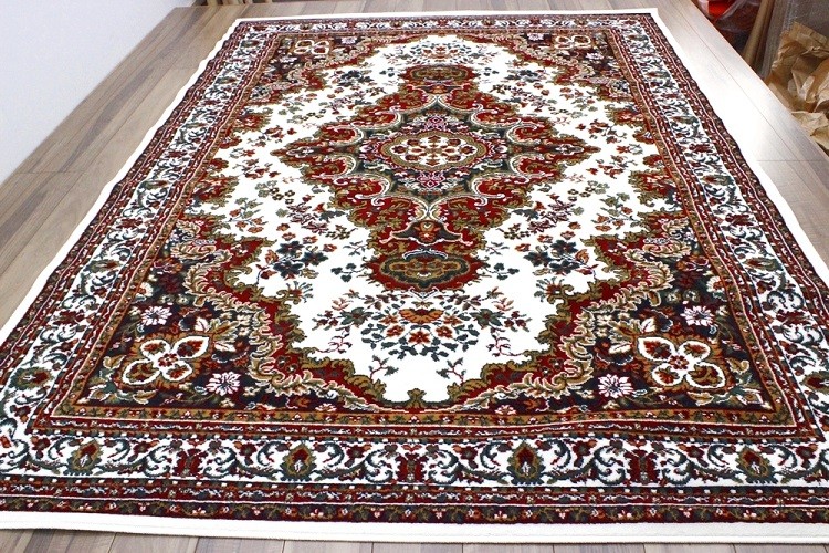 カーペット 絨毯 長方形 大 約200×290cm メダリオンアイボリー 抗菌