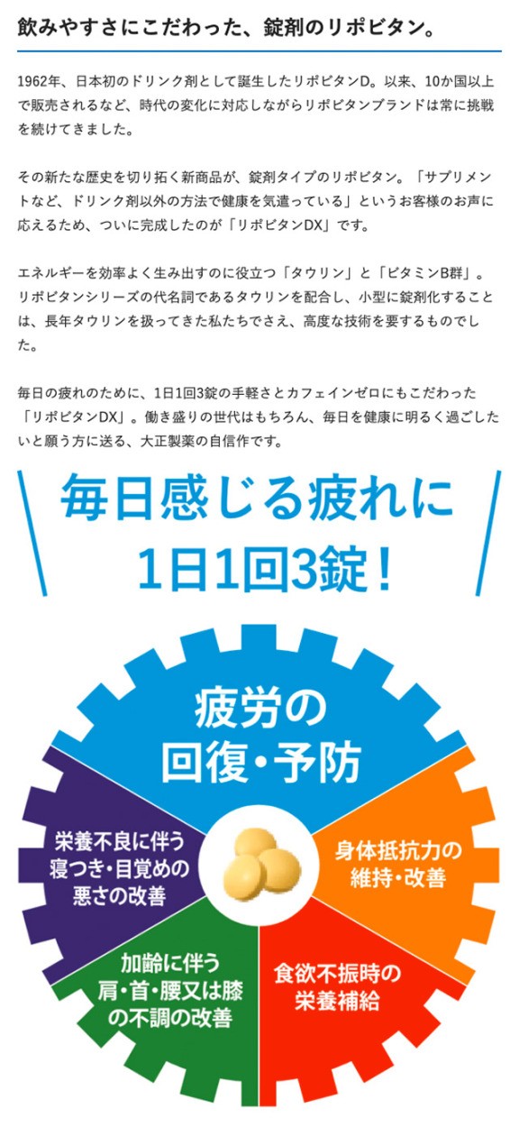 飲みやすさにこだわった、錠剤のリポビタン