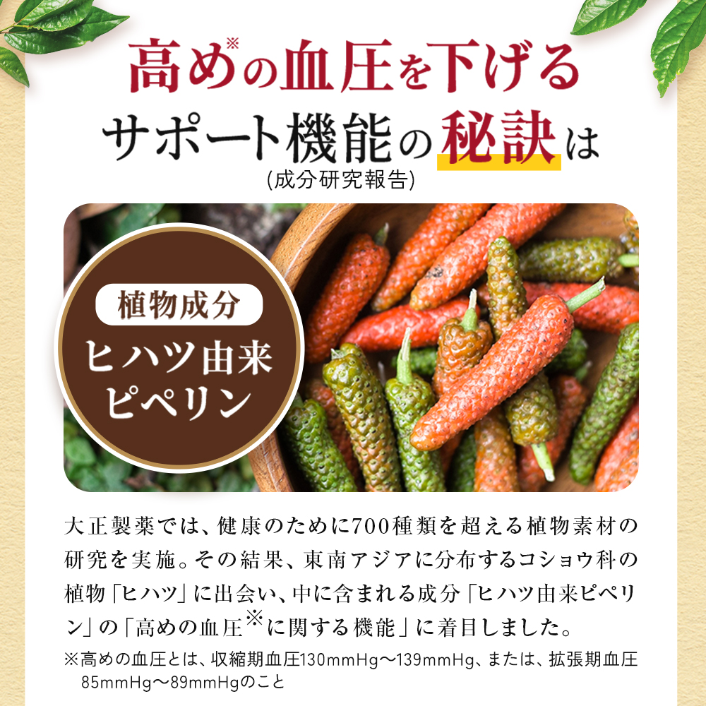 血圧 血圧が高めの方のタブレット 粒タイプ 1袋 30粒 ヒハツ ピペリン 機能性表示食品 大正製薬 | 大正製薬 | 08