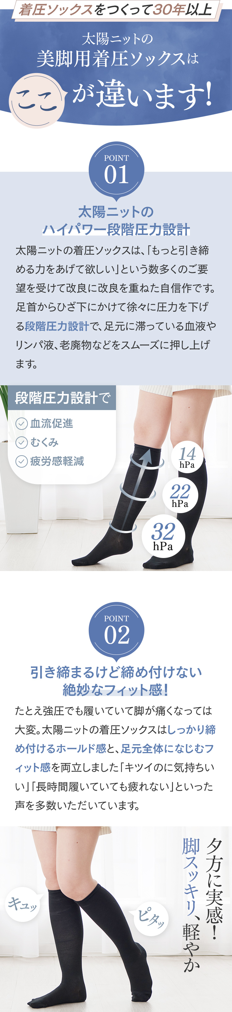 美脚 着圧ソックス 夏用 冷感 綿混 薄手 足の疲れ むくみ 下肢静脈瘤