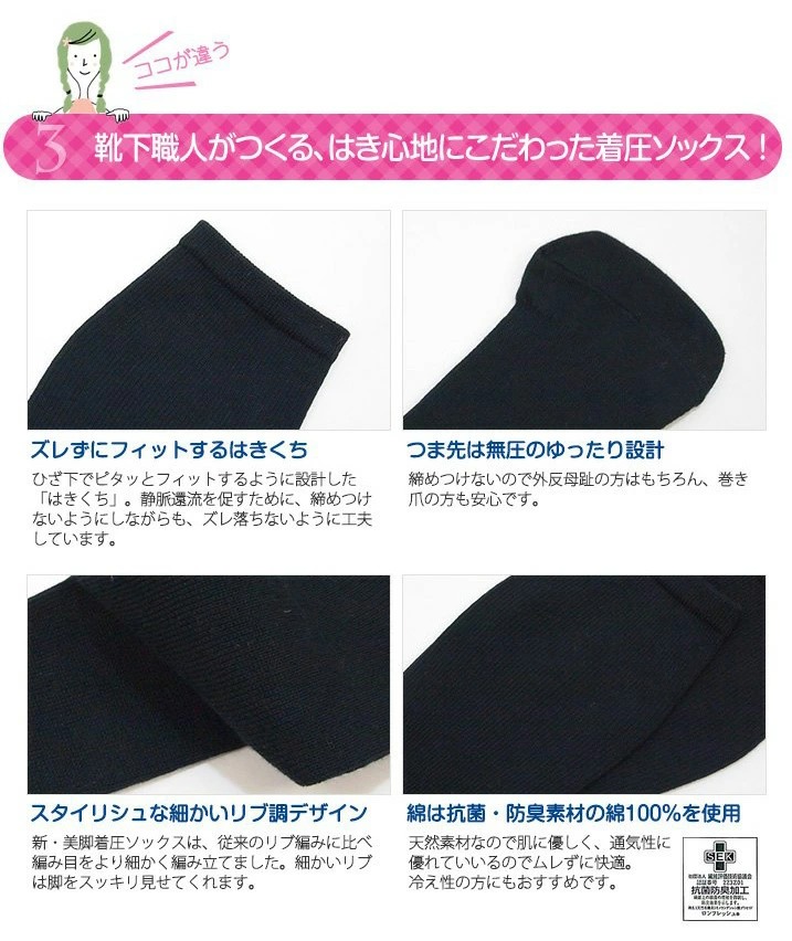 Amazon.co.jp: 【5足セット】太陽ニット 美脚 着圧ソックス 黒