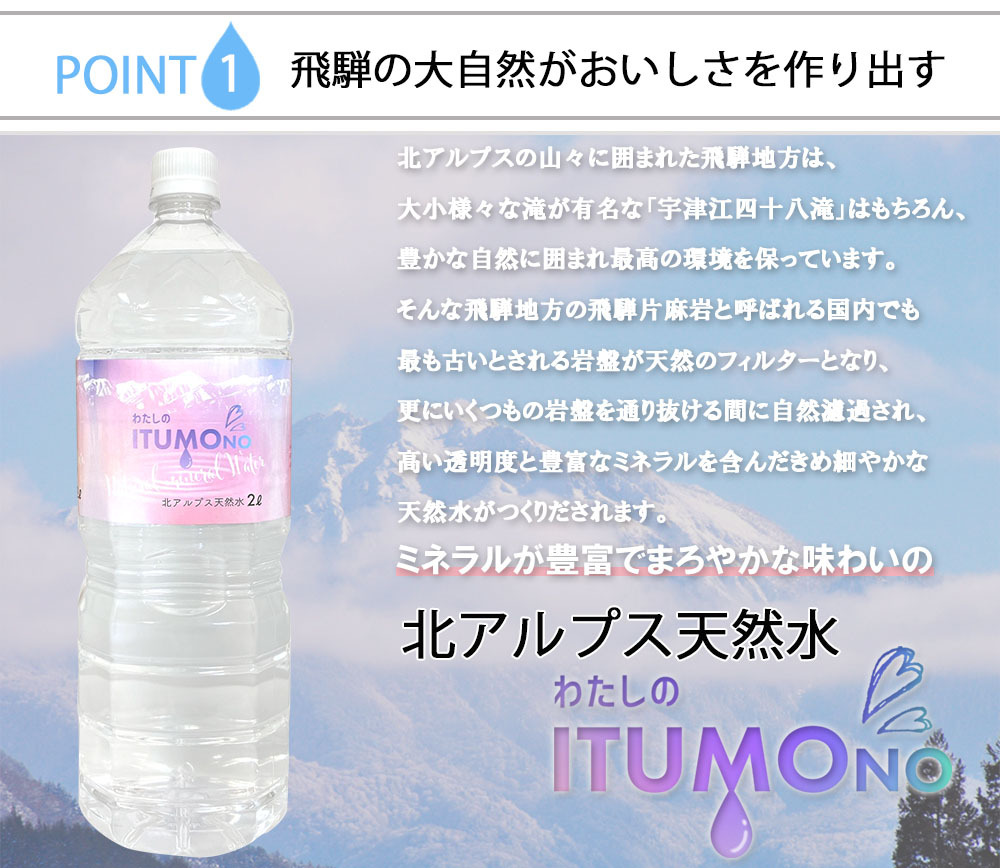 おトク 天然水 ミネラルウォーター 水 2L 6本 北アルプス天然水 2リットル 軟水 飛騨高山 まとめ買い ケース買い 国産  notimundo.com.ec