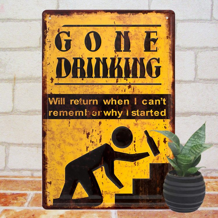 アメリカン雑貨 インテリア 看板 飲み過ぎ注意 酔っ払い ブリキ看板