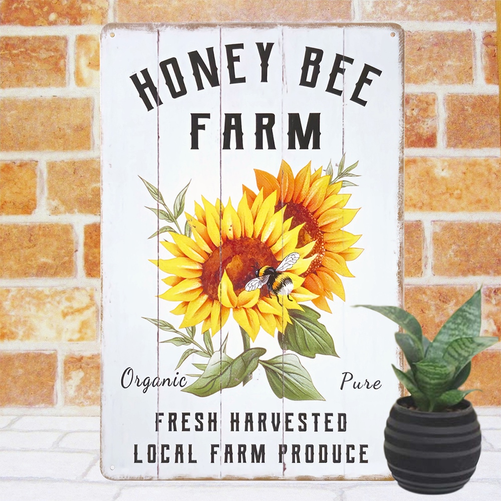 愛称板　ひまわり ブリキ看板 k ひまわり はちみつ農園 : アートパネル 太陽雑貨ren