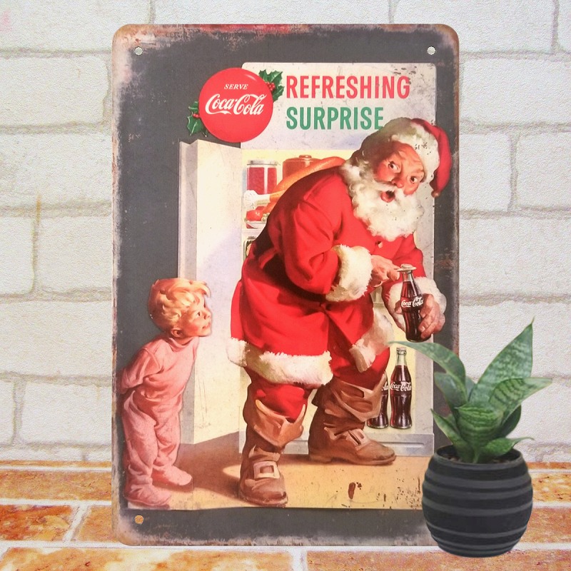ブリキ看板s クリスマス 飾り付け コカコーラ サンタクロース 冷蔵庫で 