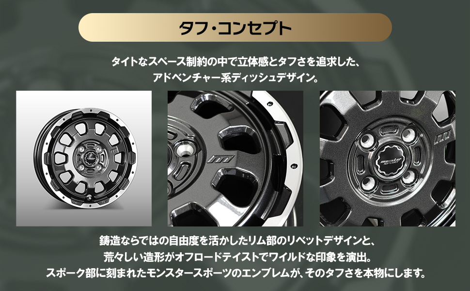 MONSTER SPORT GX10T アルミホイール 14inch×4.5J ガンメタ 684100