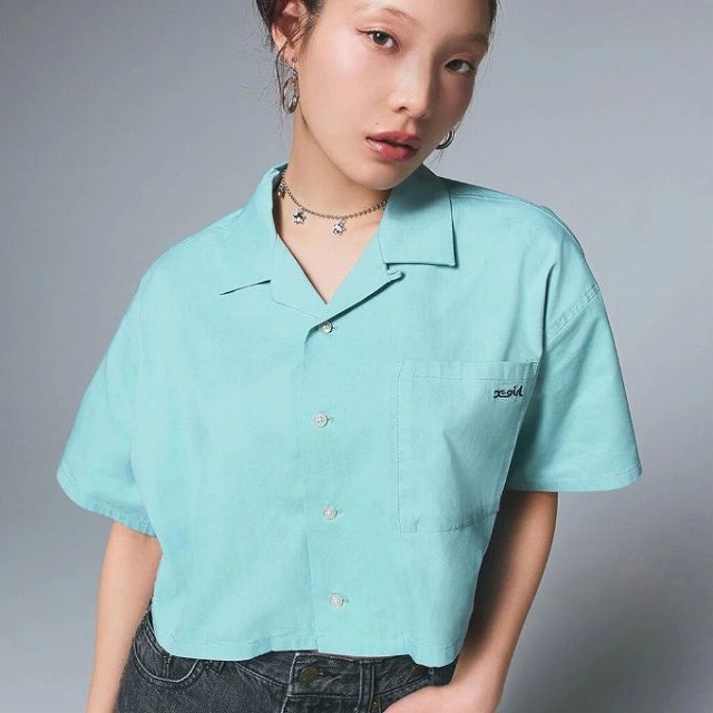 x-girl ベージュ　半袖シャツ、ジャケット X-girl 半袖 シャツ エックスガール レディース FACE OPEN