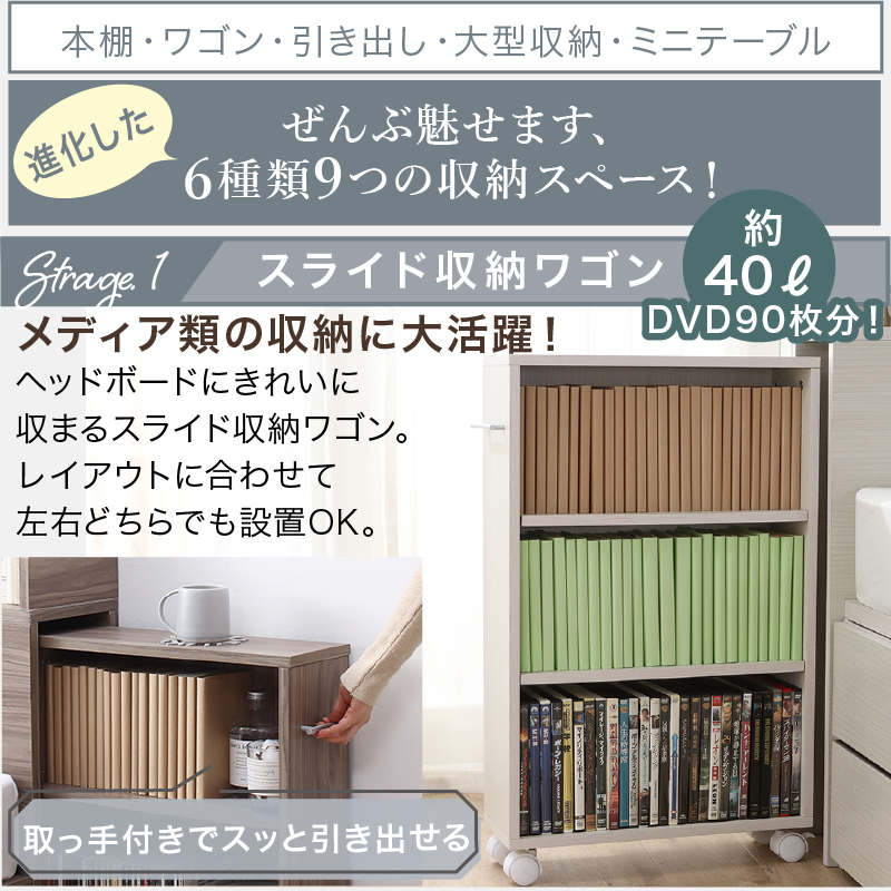 収納付きベッド ダブルベッド マットレス付き チェスト 収納 収納ベッド 大容量 キャスター付 グレー 白 宮付 おしゃれ マットレス付 【ノート】 ダブル