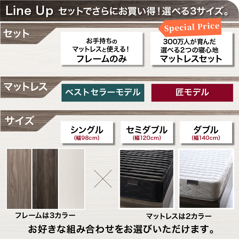 収納付きベッド ダブルベッド マットレス付き チェスト 収納 収納ベッド 大容量 キャスター付 グレー 白 宮付 おしゃれ マットレス付 【ノート】 ダブル