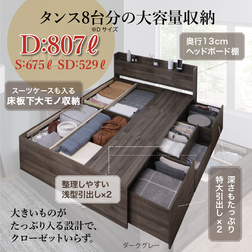 ベッド 大容量ベッド チェストベッド 収納付き...の詳細画像2